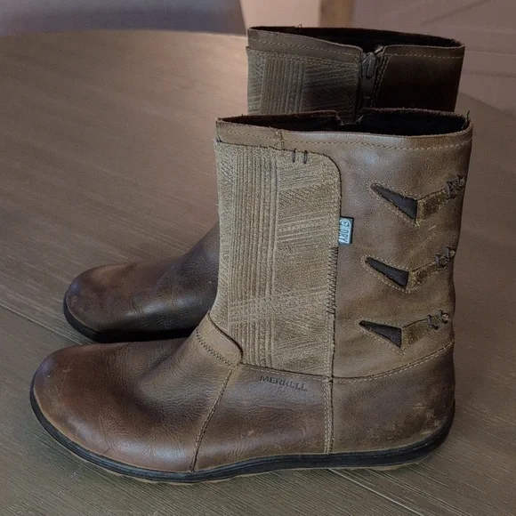 Merrell Ashland Vee Leather Suede Waterproof Mid Calf Boots Tan Women’s 10 - Picture 1 of 12